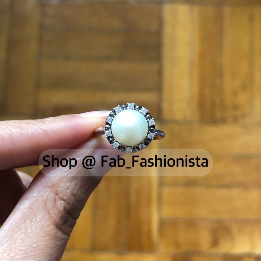 Pandora large pearl diamond stone statement ring